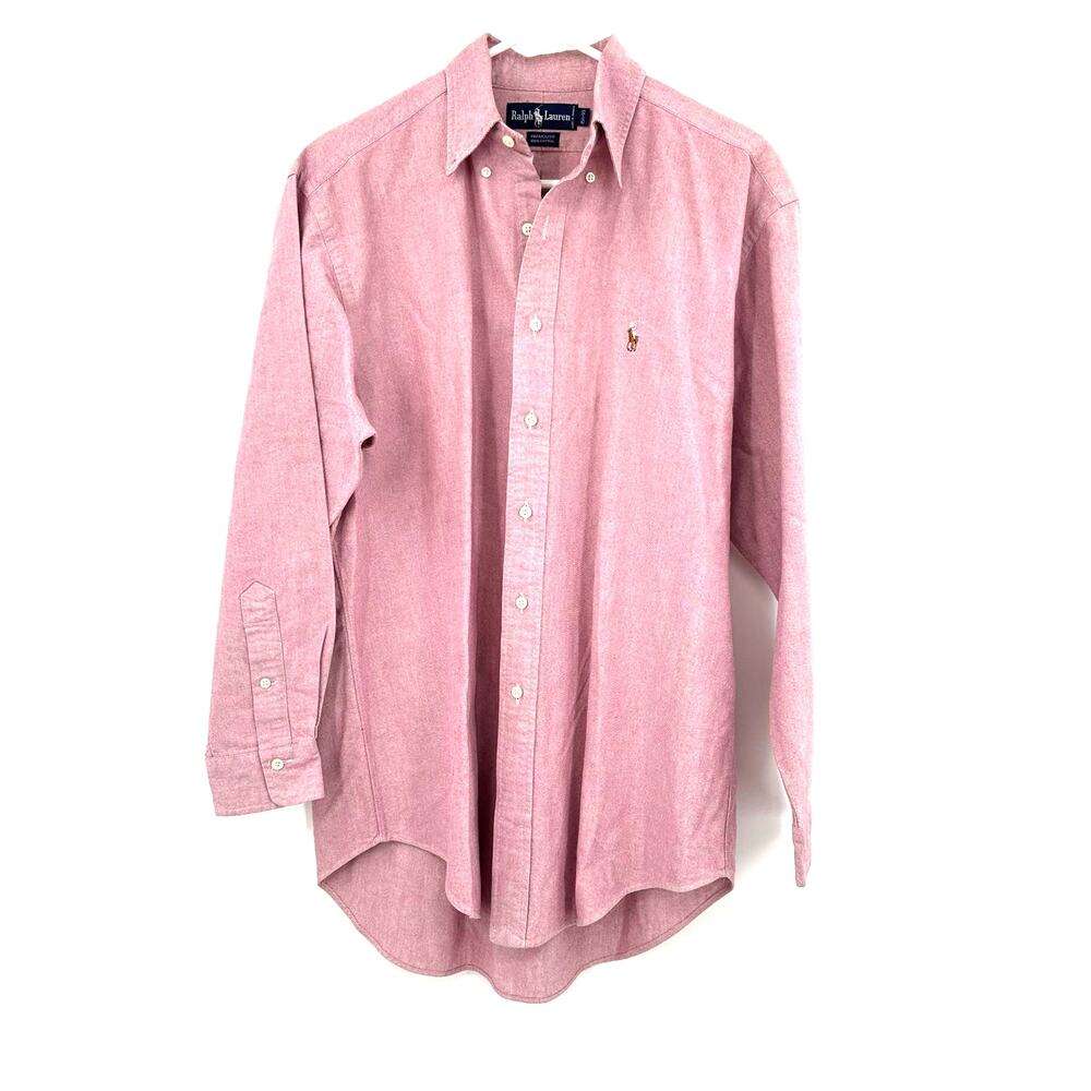 Ralph Lauren Size 33 Shirt‎ Pink Button Up Long Sleeve Preppy Yarmouth Cotton